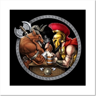 Minotaur vs Spartan Arm Wrestling Posters and Art